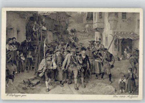 Das letzte Aufgebot - Bauern ziehen in den Krieg - Tirol - Militär Defregger, F. von Künstlerkarte