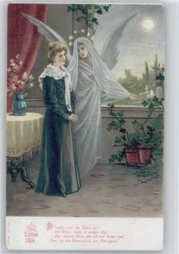 Das Elterngrab - trauernde Frau mit einem Schutzengel ca 1900 AK Tod