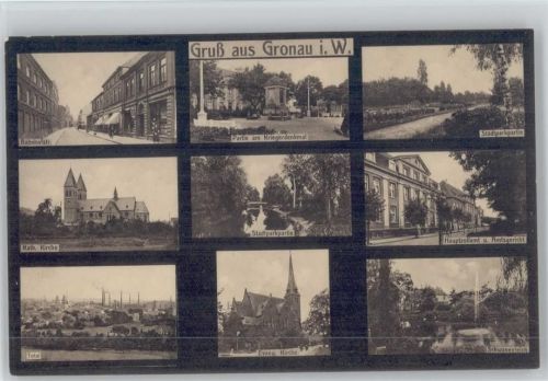 48599 W4432 Gronau (Westf.) - Bahnhofstraße Kriegerdenkmal Stadtpark Kath. Kirche Hauptzollamt Amtsgericht Evangel. Kirche Schwanenteich