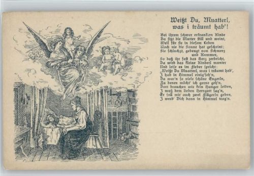 Weißt du, Muatterl was i träumt hab - Gedicht - krankes Kind möchte zu den Engeln im Himmel , ca 1900 AK Tod
