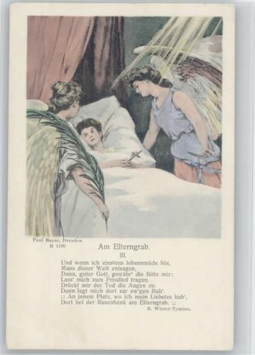 Am Elterngrab Nr. III - Schutzengel am Bett der Kranken Frau ca 1900 AK Tod