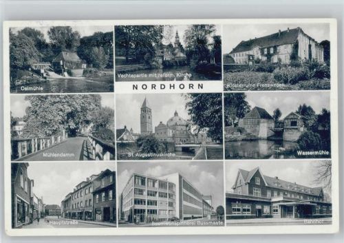 48527 W4460 Nordhorn - Oelmühle Vechtepartie reform. Kirche Klosterruine Frenswegen Mühlendamm St. Augustinuskirche Wassermühlen Hauptstraße Baumwollspinnerei Bussmaate Bahnhof