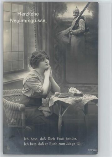 1915 WK I - Soldatenliebe - Strickzeug auf dem Tisch - die Gedanken sind bei dem Soldaten- Foto 3514-3 AK