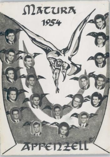 Fotomontage - Schülerköpfe mit Flügel - Matura 1954 Appenzell Abitur
