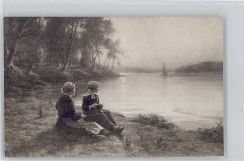 Zwei Frauen am See stricken - Salon de Paris