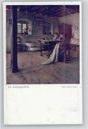 Im Austragstpbel - Bauernstube Frau sitzt am Tisch - sign Karl Zewy - Wiener Kunst Nr. 1268 AK