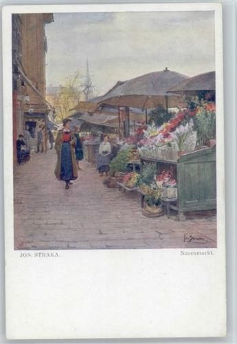 Frau auf dem Naschmarkt - Blumenstand - Wiener Künstler Nr. 558 AK Straka, J. Künstlerkarte
