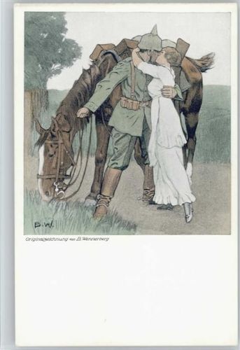 Wohlfahrt AK WK I - Abschied - Soldat mit seinem Pferd Wennerberg, B. Künstlerkarte