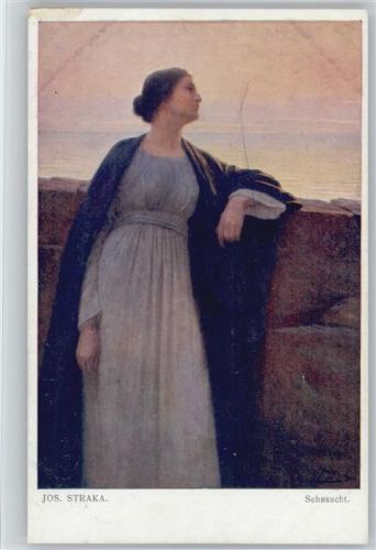 Sehnsucht - Frau steht am Meer - Galerie Wiener Künstler Nr. 563 AK Straka, J. Künstlerkarte