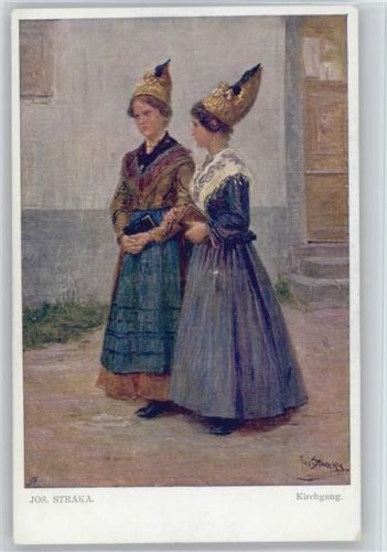 Kirchgang - Trachten - Galerie Wiener Künstler Nr. 575 AK Straka, J. Künstlerkarte