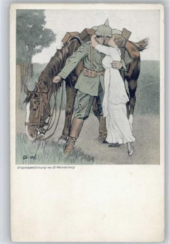 Wohlfahrt AK WK I - Abschied - Soldat mit seinem Pferd Wennerberg, B. Künstlerkarte