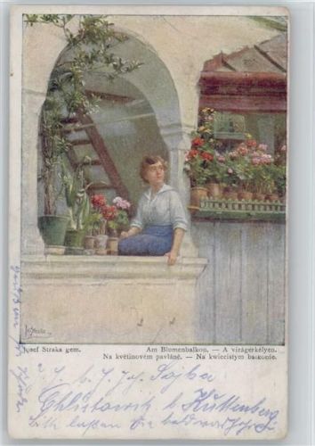 Wiener Volkskunst nr. 602 - Blumenbalkon Straka, J. Künstlerkarte