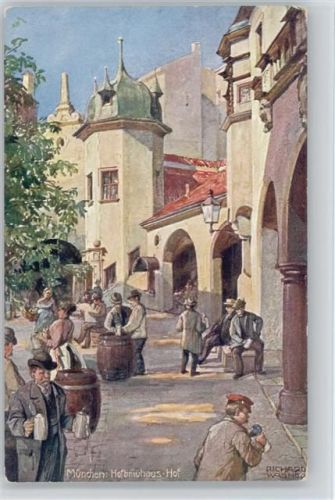 1914 München Hofbräuhaus Hof - Bier - Aquarell Serie No 16 AK