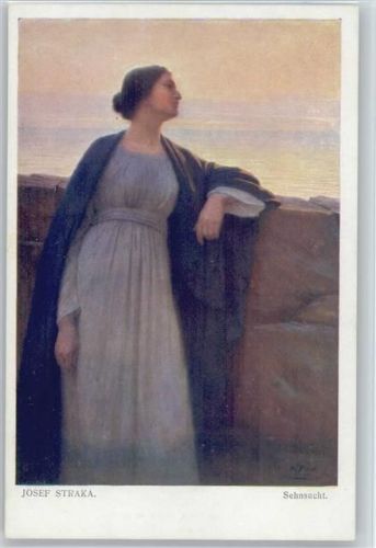 Sehnsucht - Frau steht am Meer - Galerie Wiener Künstler Nr. 563 AK Straka, J. Künstlerkarte