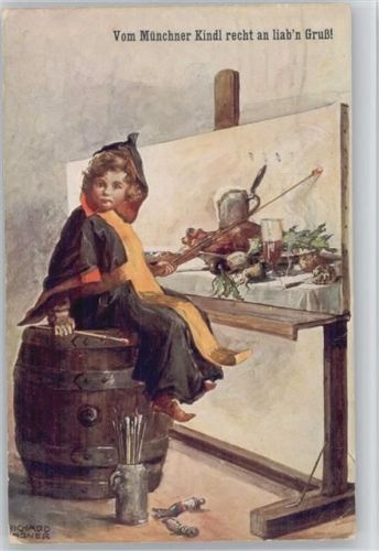 1926 Nr. 3862 - Münchner Kindl als Malerin - Pinsel Farben