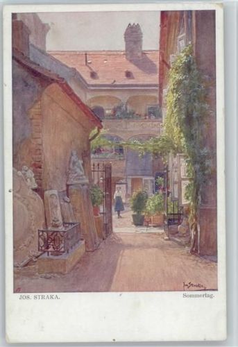 Sommertag - Blumen in der Gasse -Galerie Wiener Künstler Nr. 561 AK Straka, J. 1918 Künstlerkarte