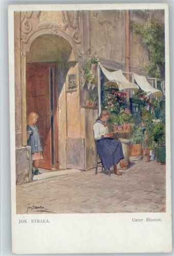 Unter Blumen ein Buch lesen -Galerie Wiener Künstler Nr. 557 AK Straka, J. Künstlerkarte