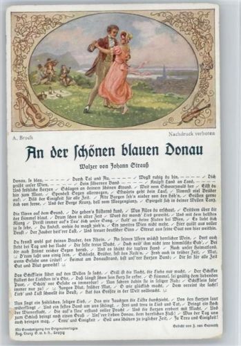 An der schönen blauen Donau - Liederkarte - Walzer - Tanz sign Broch