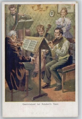Serie Nr. 22-167 - Quartettabend bei Schuberts Vater - Hausmusik mit Geige, Cello -sign H. Schubert