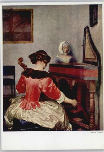 Gemälde von Terborch - Frau sitzt am Klavier Geiger