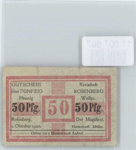 Stadt Rosenberg / Susz - Notgeldschein