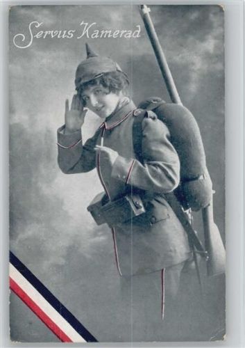 Die Feldgraue - servus Kamerad, schwarz-weiss-rot - Patriotik Frau im Krieg