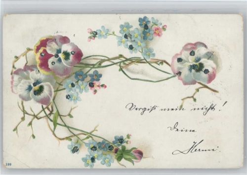 1900 Stiefmütterchen und Vergissmeinnicht, litho