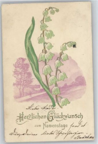 mit Golddruck - Namenstag Maiglöckchen 1904 Prägedruck