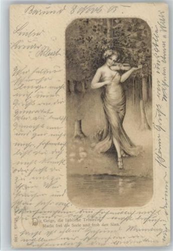 Glamour Frau mit einer Geige Geiger 1905 Prägedruck