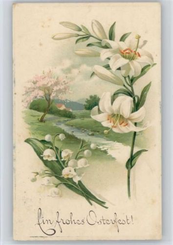 und weiße Blumen Lilien - Ostern Maiglöckchen 1917 Prägedruck