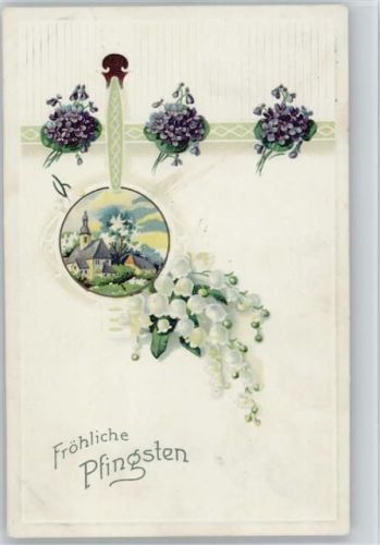 und Veilchensträuße als Bordüre, litho Maiglöckchen 1913 Prägedruck