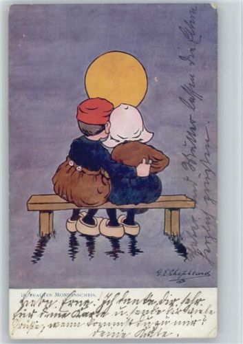 1904 Im trauten Mondenschein - Kinder mit Holzschuhe