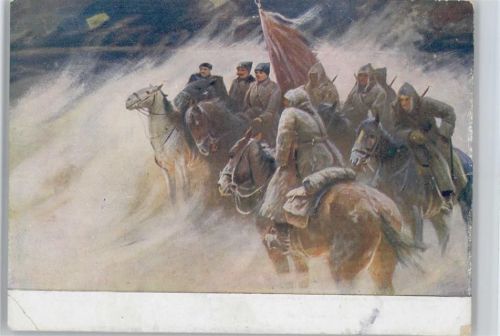 1920 Bürgerkrieg - Im Schneesturm auf Pferden unterwegs mit großer Fahne