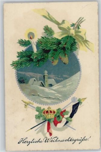 Weihnachten - Krone,Fahne,Schwert u. Tannenzapfen - Patriotik Kriegsfeiertag 1915 Prägedruck