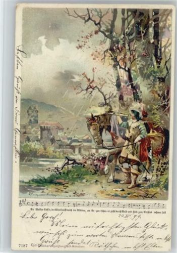 Nr. 7157 Stücker Verlag - Liederkarte - Trompeter Guggenberger, T. 1899 Lithographie