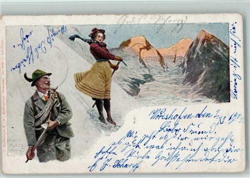1902 Bergsteiger Frau und Mann - sign Ernst Platz