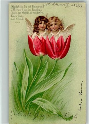 1901 Engel in den Tulpenblüten und Gedicht