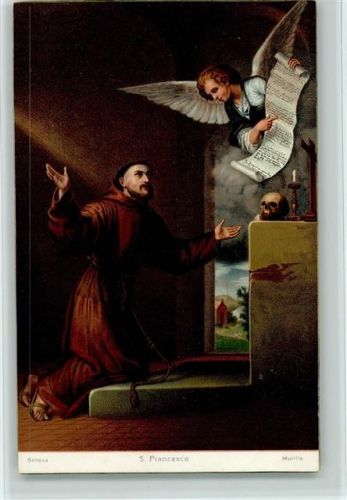 Gemälde von - S. Francesco - Engel erscheint mit Schriftrolle, Totenschädel