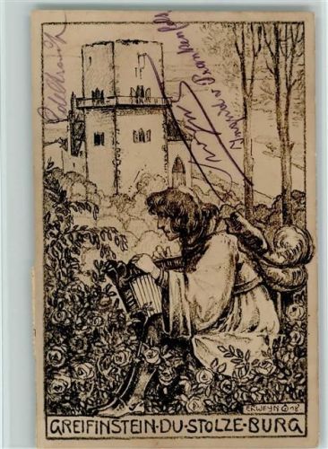Bindobona - Rückseite das Bundeslied - Liederkarte , Greifinstein du stolze Burg - Harfenspieler - sign Erweyn Ritter 1908 Künstlerkarte