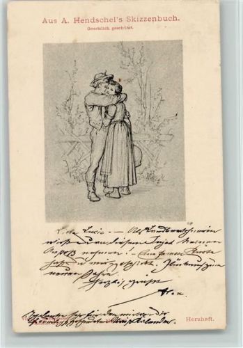 1904 Hendschels Skizzenbuch - Herzhaft , ein Kuss - Kinderpoesie