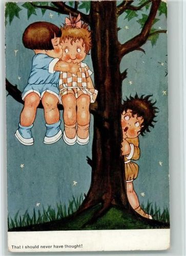 Nr. 636 Kinderpoesie - Voyeur hinter dem Baum - Kinder Spark, Ch. 1920 Künstlerkarte