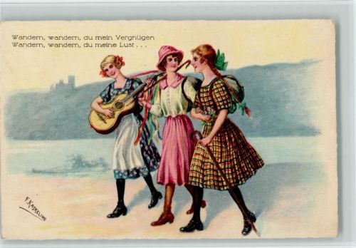 sign Kaskeline - Drei Wandervögel , Frauen mit Gitarre Naturfreunde