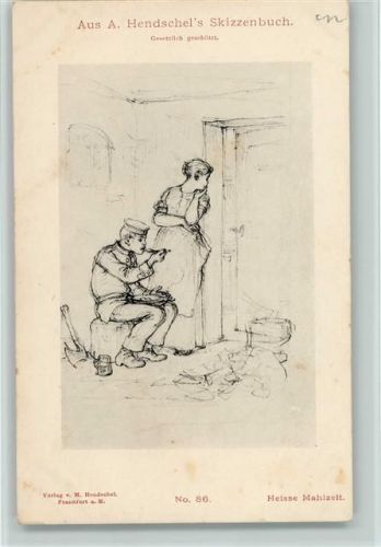 1900 Aus Hendschels Skizzenbuch Nr. 86 AK Soldat und eine heisse Mahlzeit