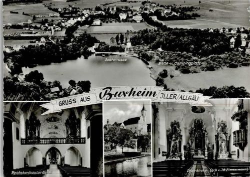 87740 W8941 Buxheim b Memmingen - Campingplatz am See Seeterrasse Reichskarthauser Kirche Innenaufnahme Pfarrkirche erb. J.B. Zimmermann Innenaufnahme