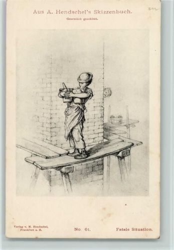1900 Aus Hendschels Skizzenbuch Nr. 61 AK Fatale situation, Kind auf einem Gerüst