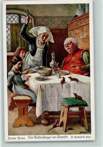 Der Rattenfänger von Hameln Nr. 1 Sagen Märchen, Uvachrom Serie 242 Nr. 4388 AK Herrfurth, O.