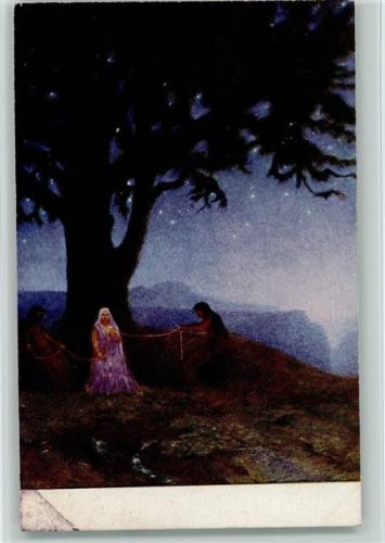 die Nornen von Hendrichs Nibelungenbilder in der Nibelungenhalle zu Königswinter Nibelungensage 1918 Künstlerkarte