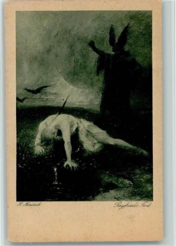Siegfrieds Tod - signiert Nibelungensage Künstlerkarte