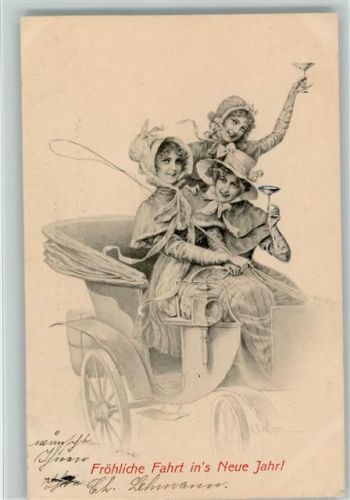 Nr. 206 Drei Frauen mit Sektgläser auf der Kutsche sign R.R. v. Wichera Wichera, R. R. v. 1904
