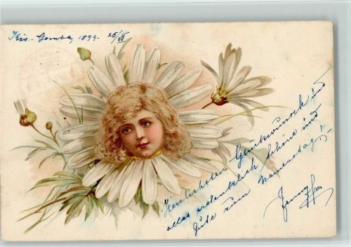 1899 Kinderkopf in der Margeriten-Blüte , Blumen